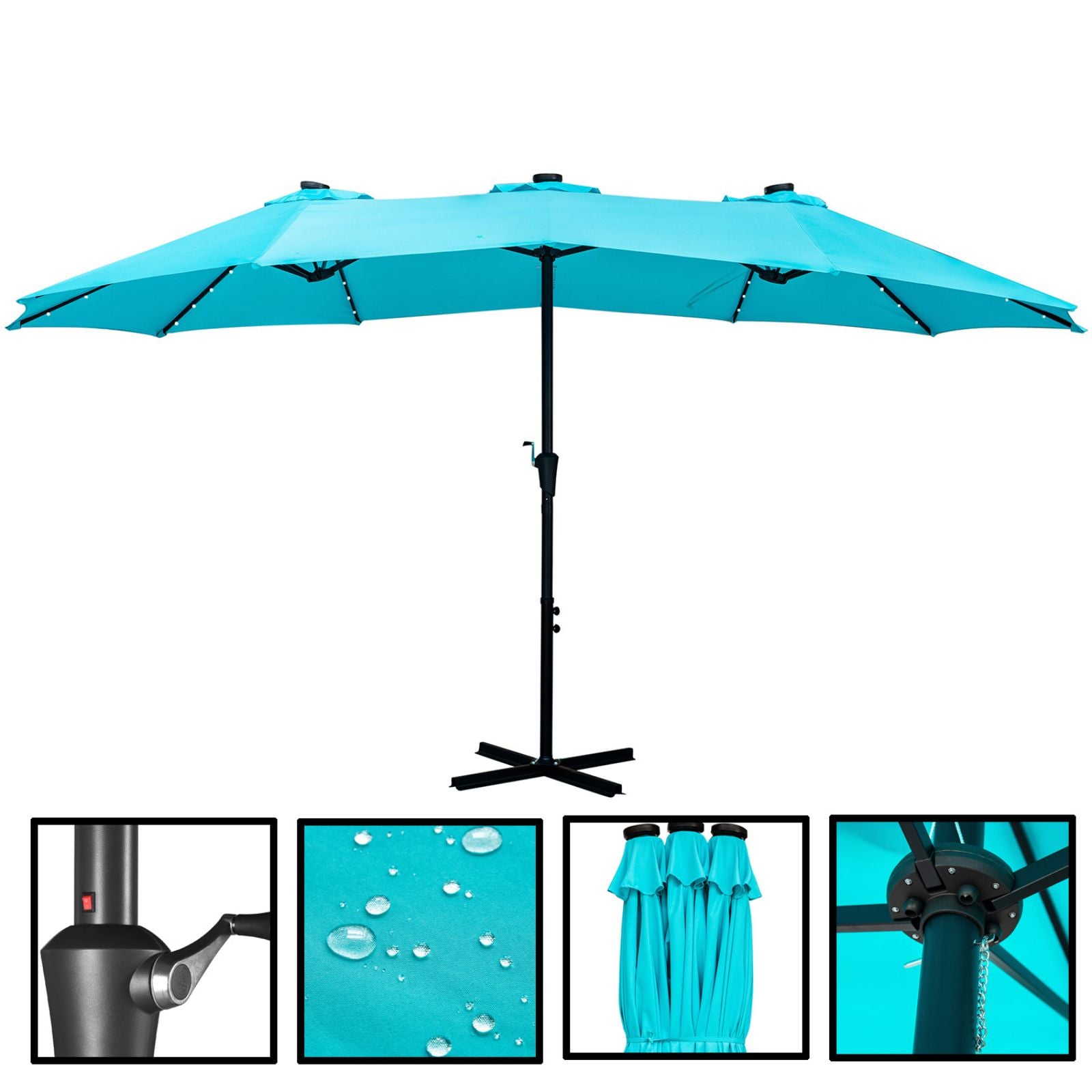 Ainfox 15 x 8.8' Outdoor Double-Sided Market Patio Umbrella Solar Lighted 48 Led Light