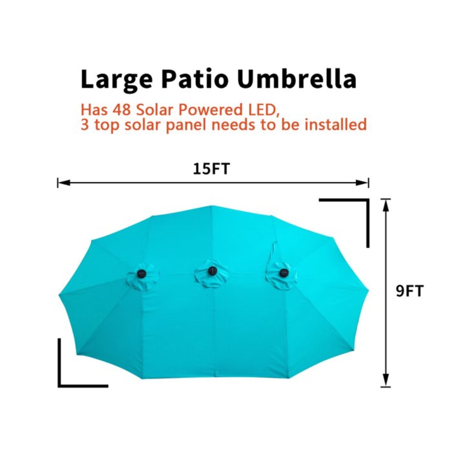 ainfox patio umbrella Ainfox 15ft Outdoor Double-Sided Market Patio Umbrella Solar Lighted 48 Led Light